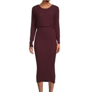 Stitchdrop Frisco Dress 2 Fer Popover Long Sleeve Sweater Midi Craisin Red NWT L